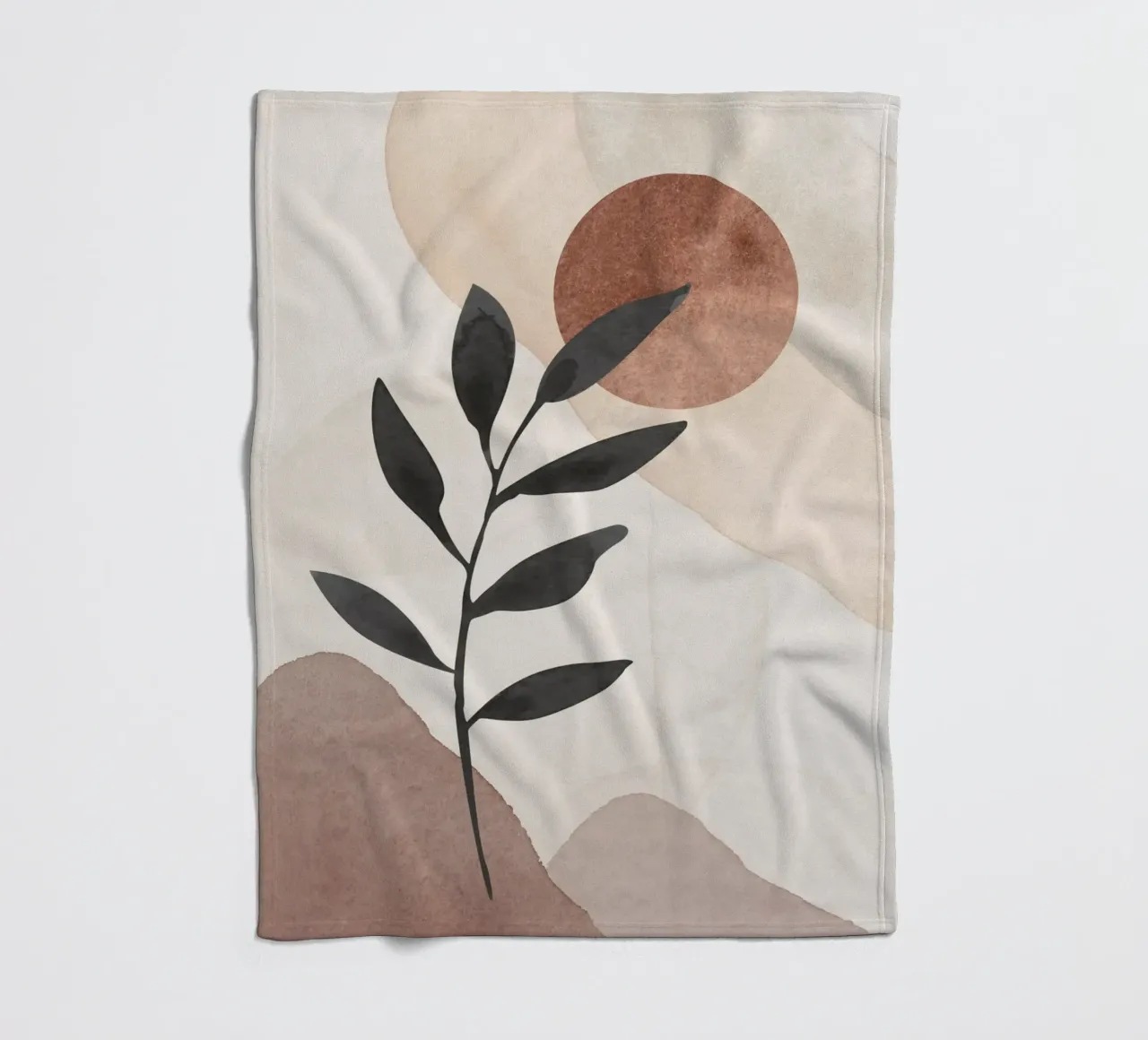 Modern Abstract Plant Silhouette with Earthy Tones fleece blanket by Melloi Art Print
