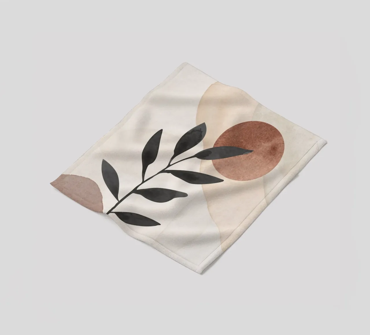 Modern Abstract Plant Silhouette with Earthy Tones fleece blanket by Melloi Art Print