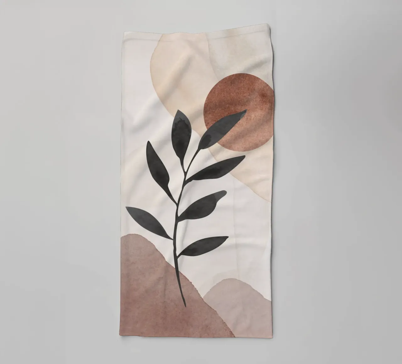 Modern abstract plantensilhouet met aardetinten badhanddoek van Melloi Art Print