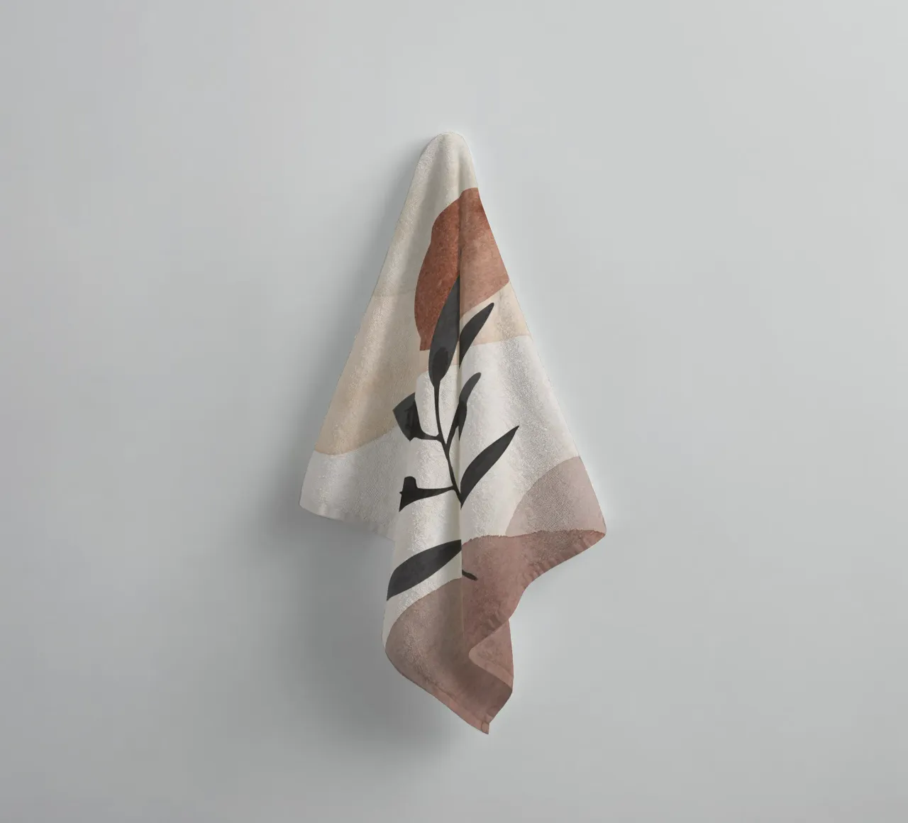 Modern abstract plantensilhouet met aardetinten badhanddoek van Melloi Art Print