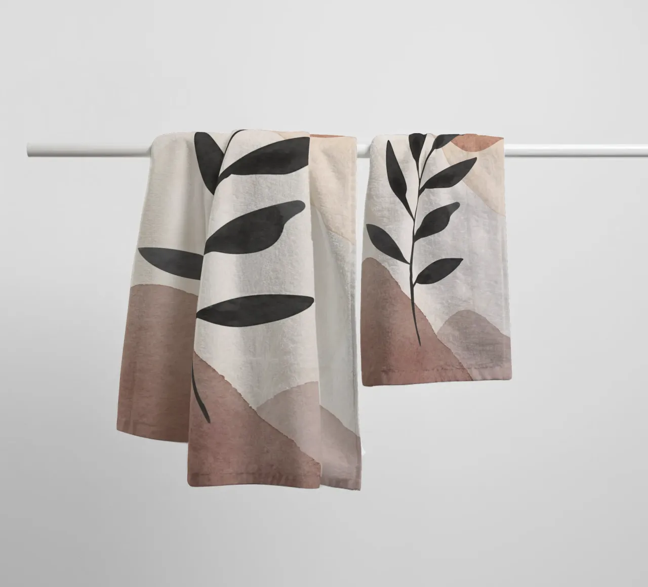 Modern abstract plantensilhouet met aardetinten badhanddoek van Melloi Art Print