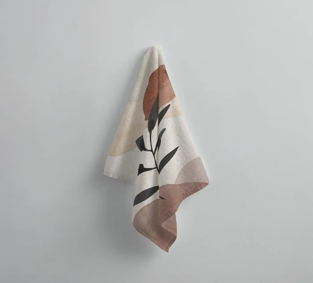 Modern abstract plantensilhouet met aardetinten badhanddoek van Melloi Art Print