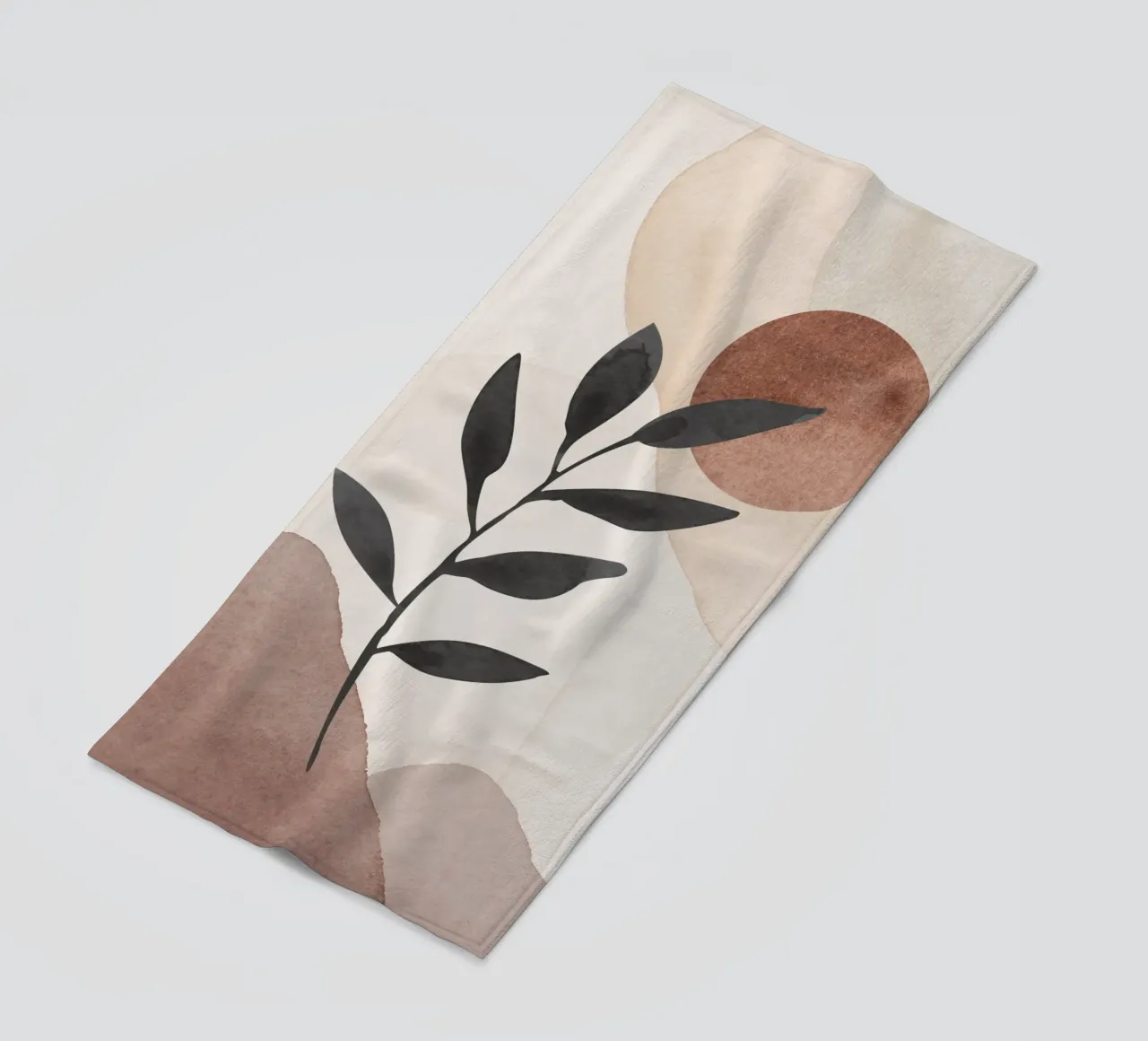 Modern Abstract Plant Silhouette with Earthy Tones beach towel by Melloi Art Print