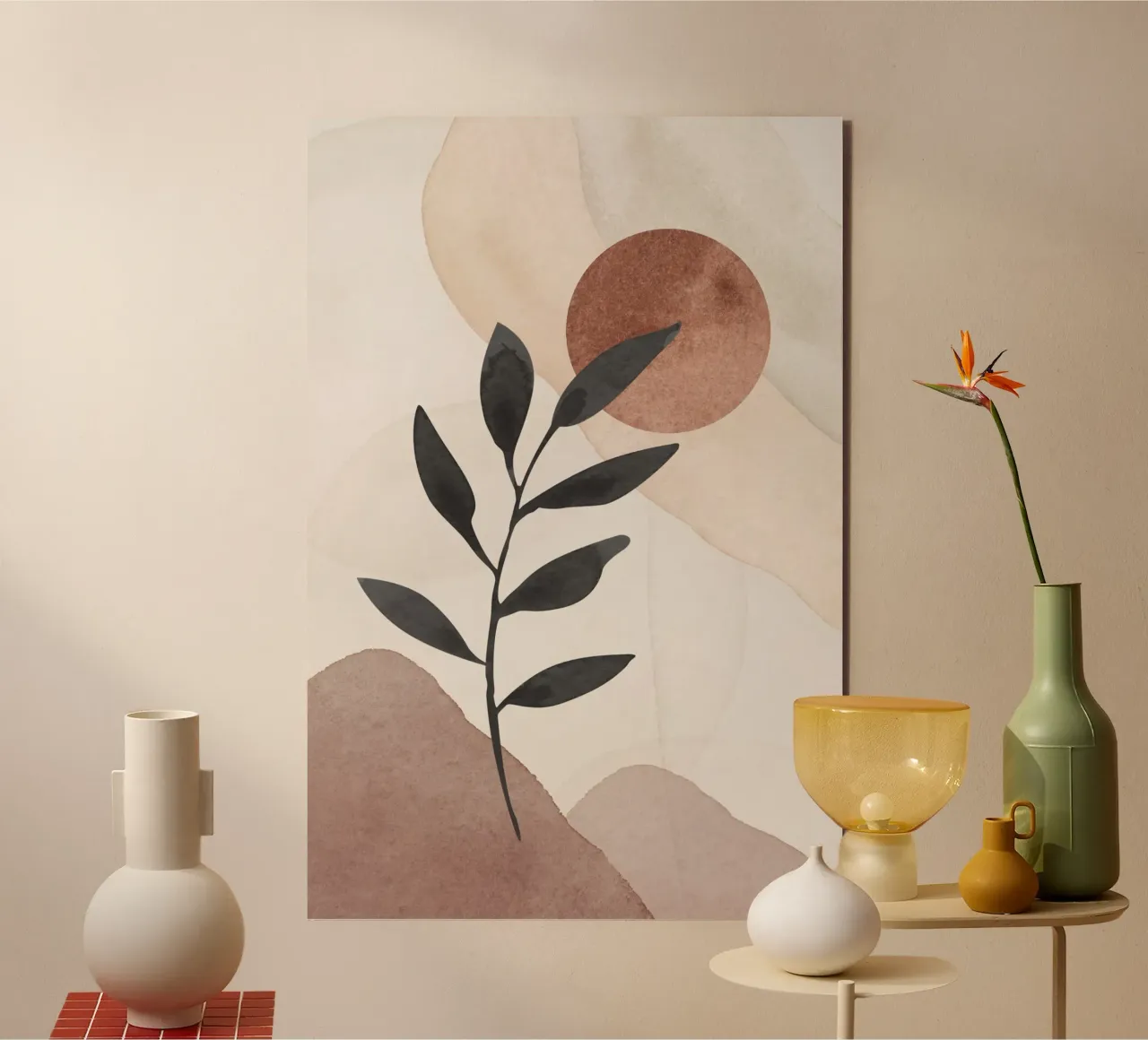 Silhouette di pianta moderna astratta con toni terrosi pannello forex da Melloi Art Print