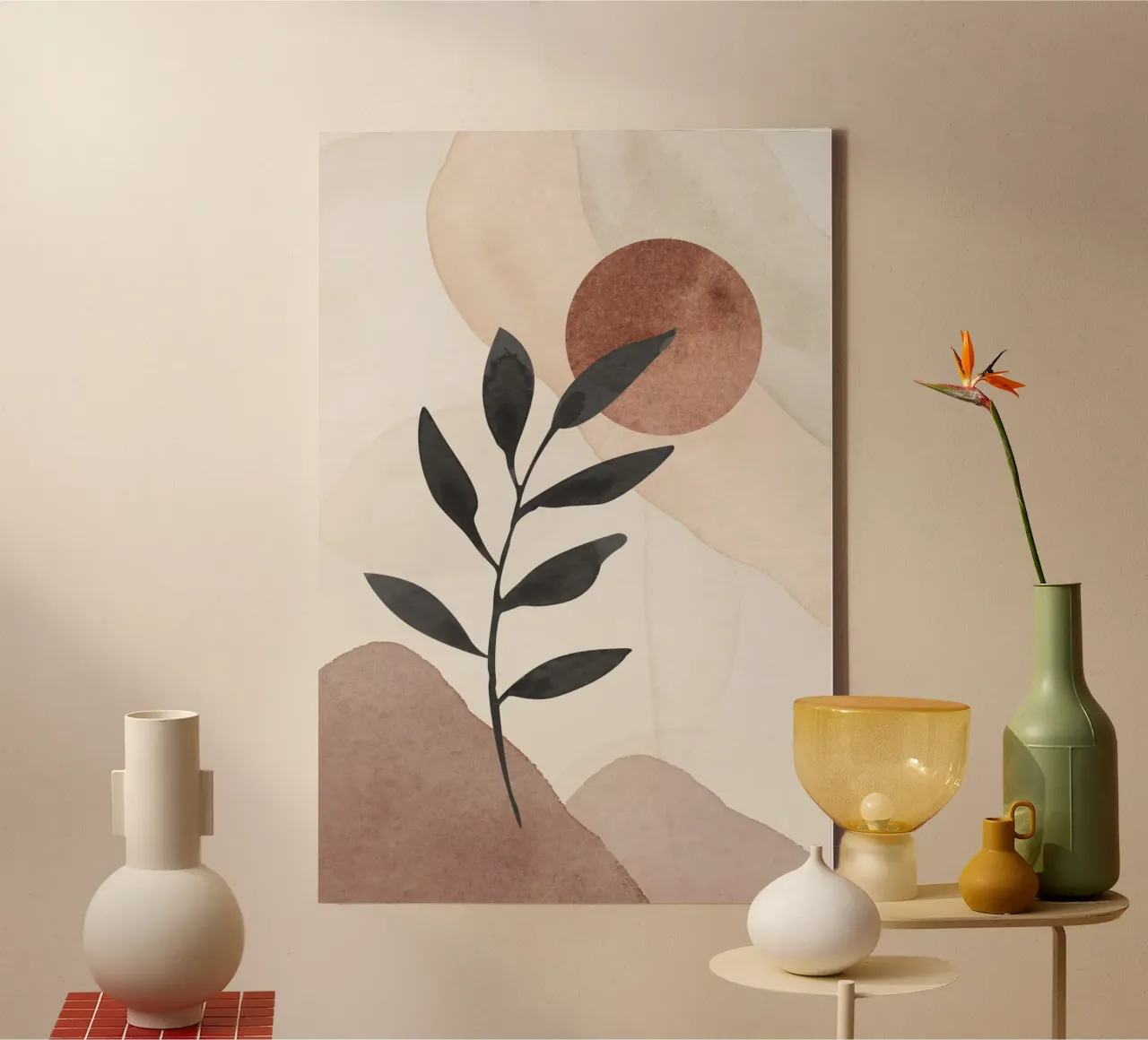 Silhouette di pianta moderna astratta con toni terrosi tela da Melloi Art Print