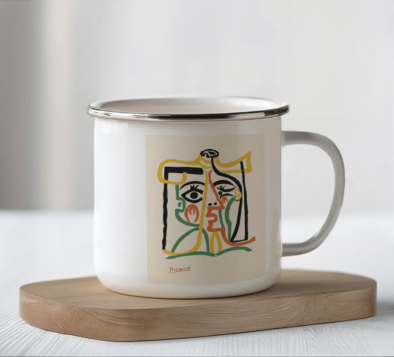 Volto astratto - Line art moderna tazza in smalto da Whole©