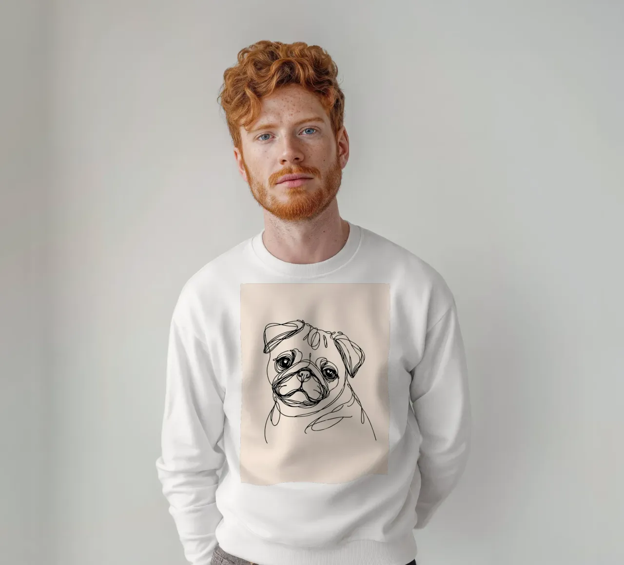 Disegno lineare di un carlino - Beige felpa da WijdevenDesign
