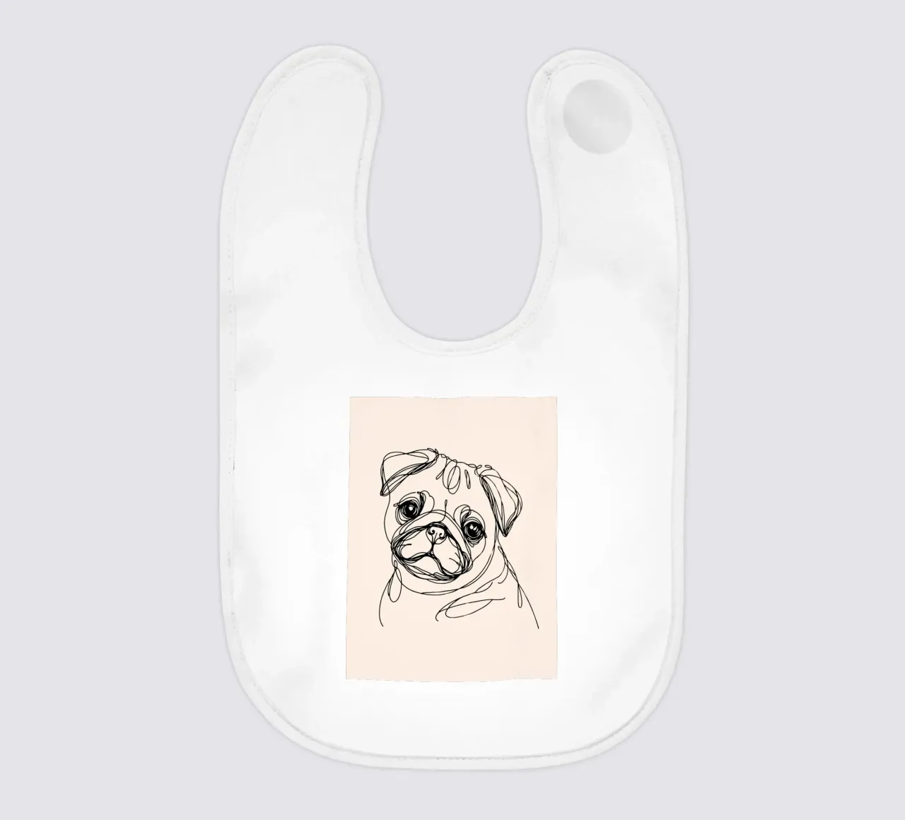 Pug Line Art Drawing - Beige baby bib by WijdevenDesign