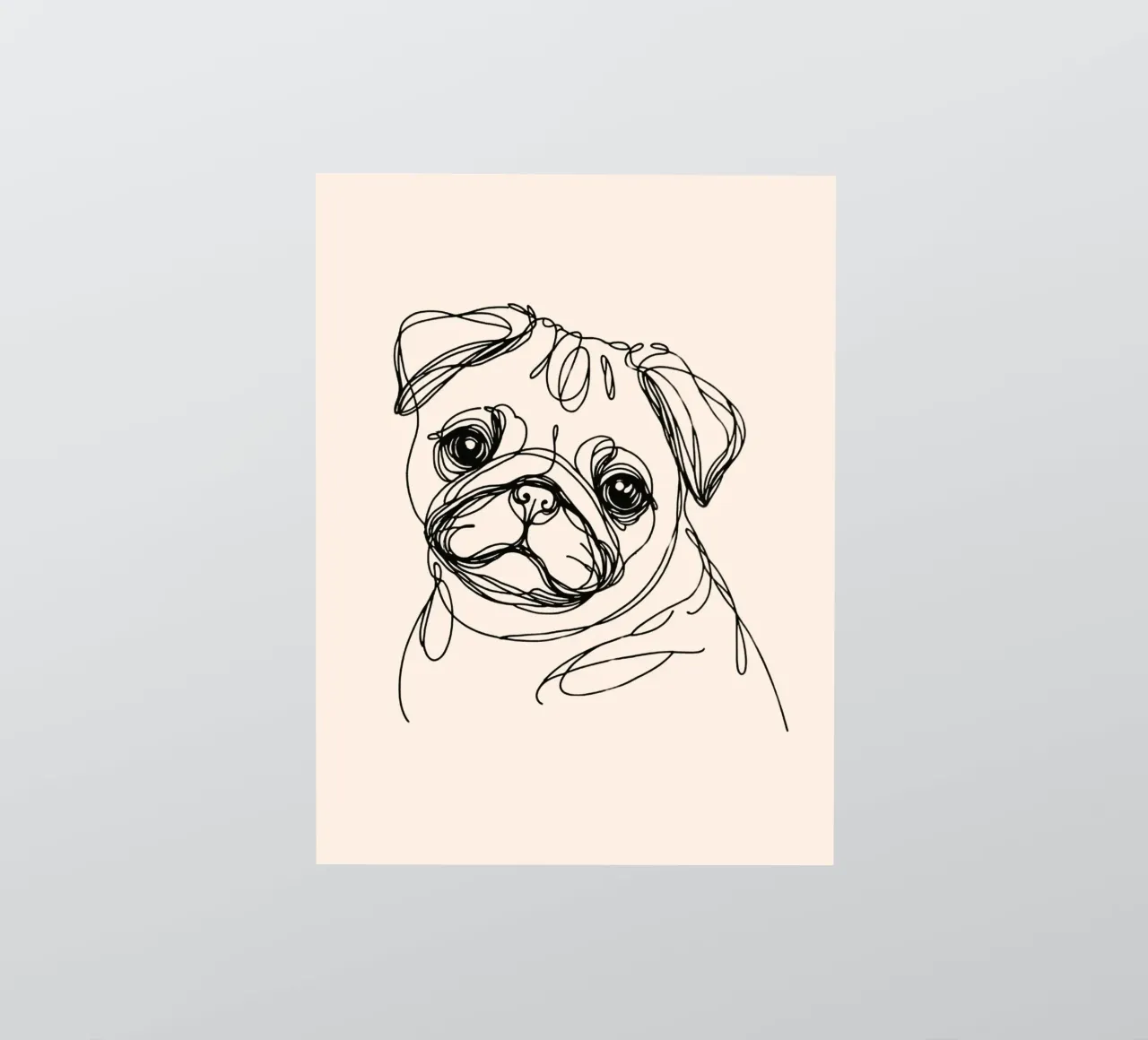 Pug Line Art Drawing - Beige sticker by WijdevenDesign
