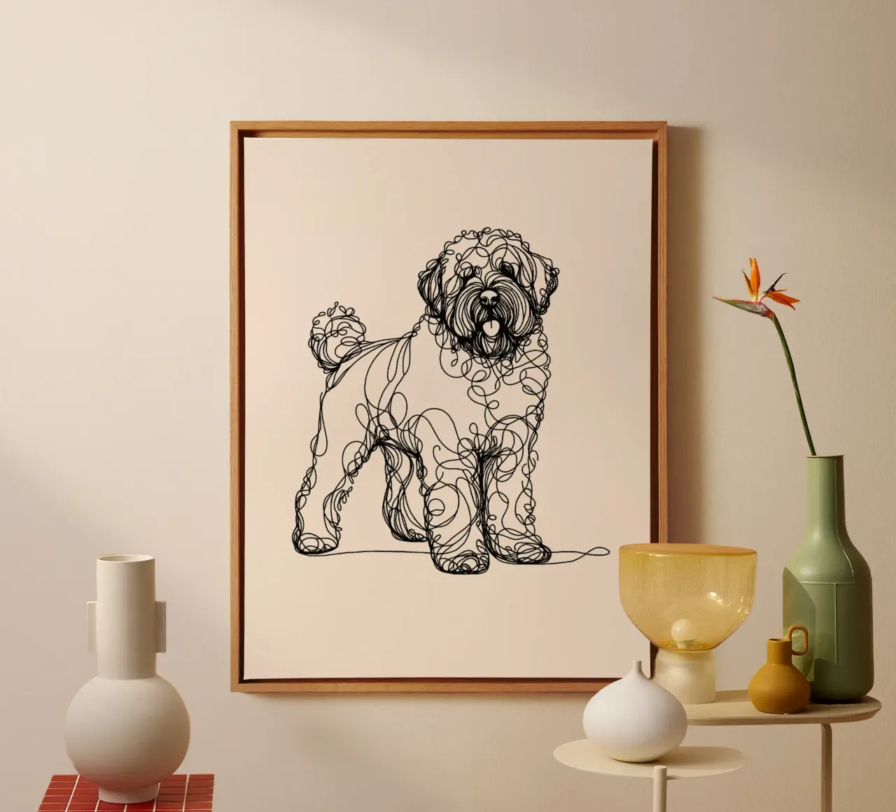 Chien d'eau portugais Dessin au trait - Beige toile avec Caisse américaine de WijdevenDesign