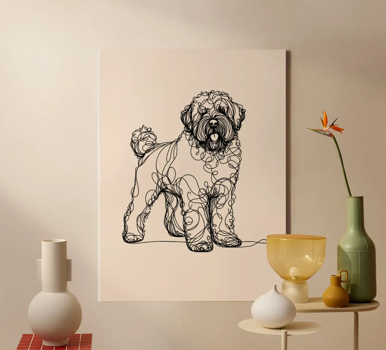 Chien d'eau portugais Dessin au trait - Beige toile avec Caisse américaine de WijdevenDesign