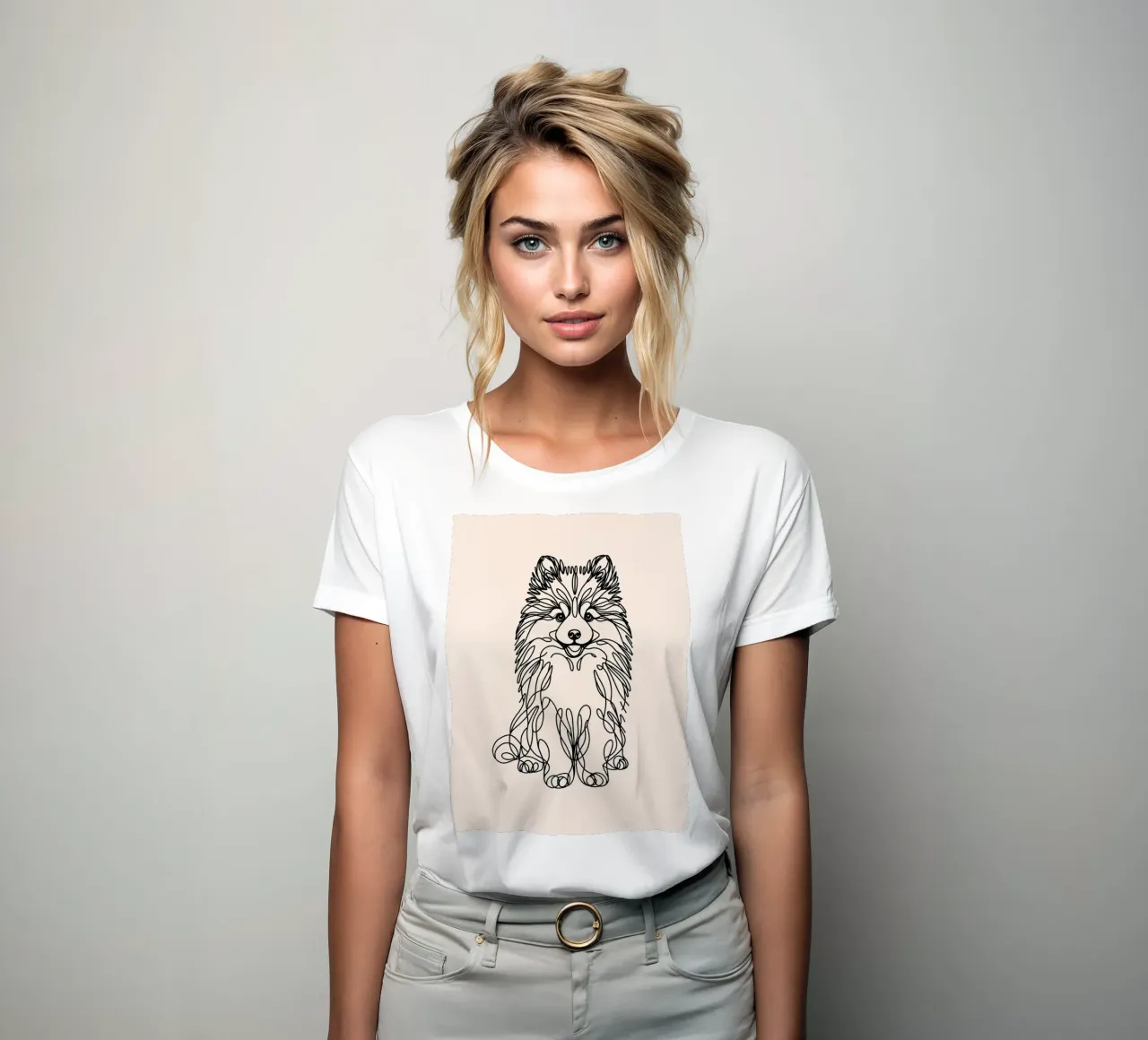 Pomsky Dibujo Line Art - Beige camiseta de mujer de WijdevenDesign