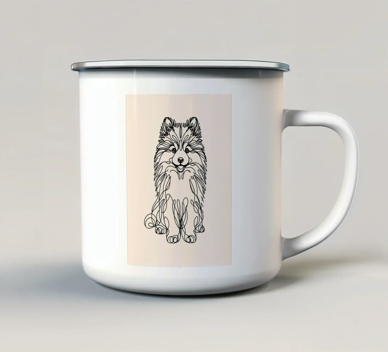 Disegno lineare di Pomsky - Beige tazza in smalto da WijdevenDesign