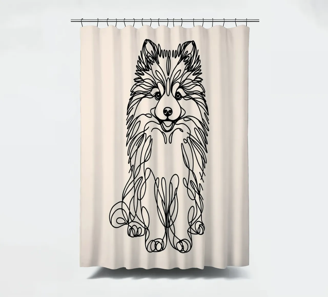 Pomsky Line Art Drawing - Beige shower curtain by WijdevenDesign