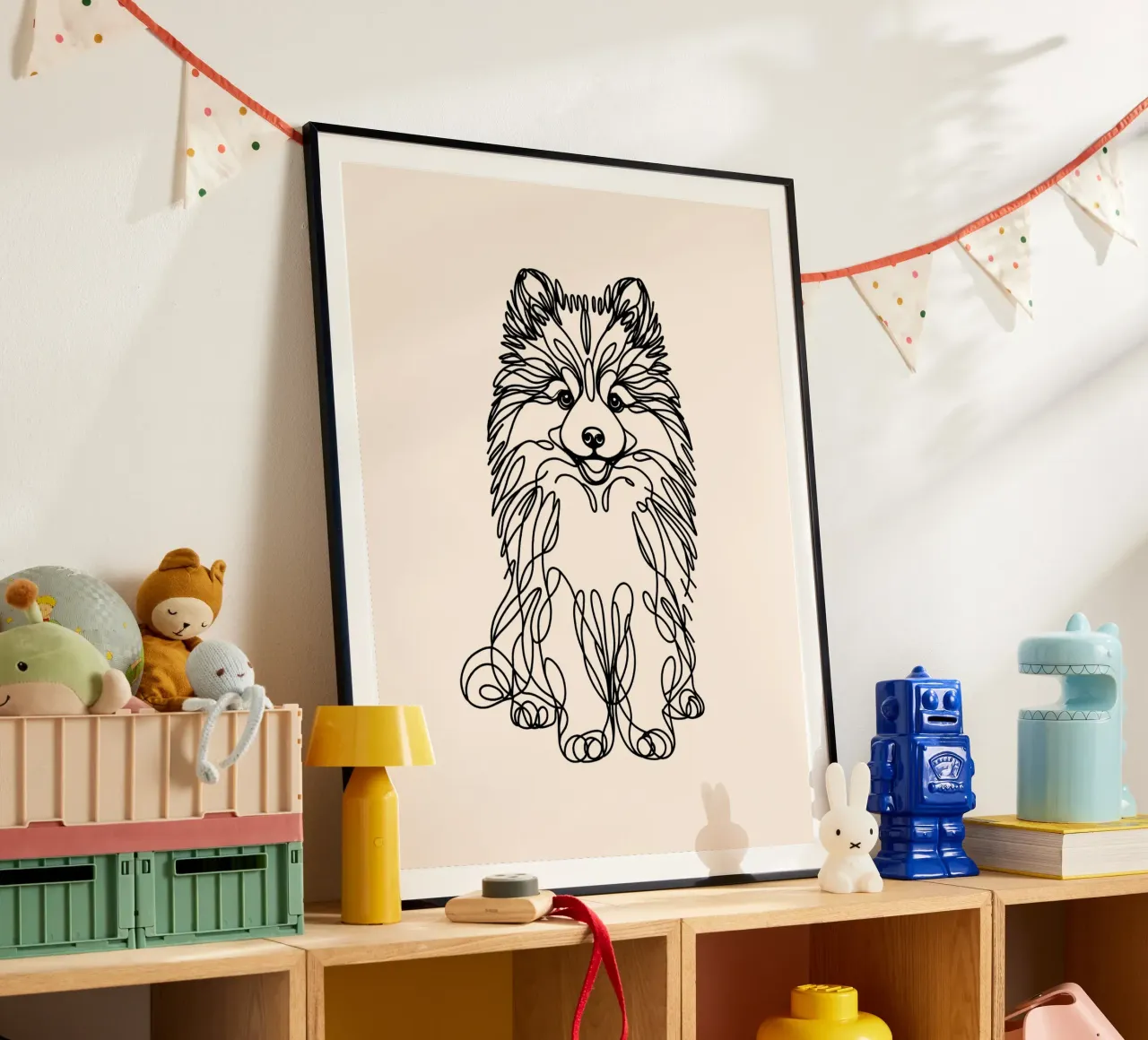 Pomsky Line Art Drawing - Beige poster by WijdevenDesign