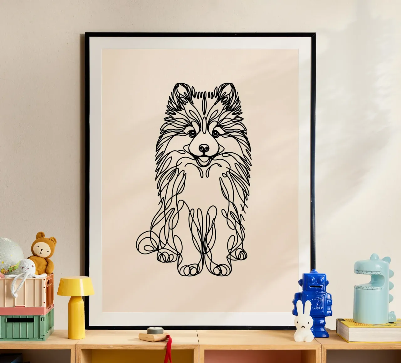 Pomsky Line Art Drawing - Beige poster by WijdevenDesign