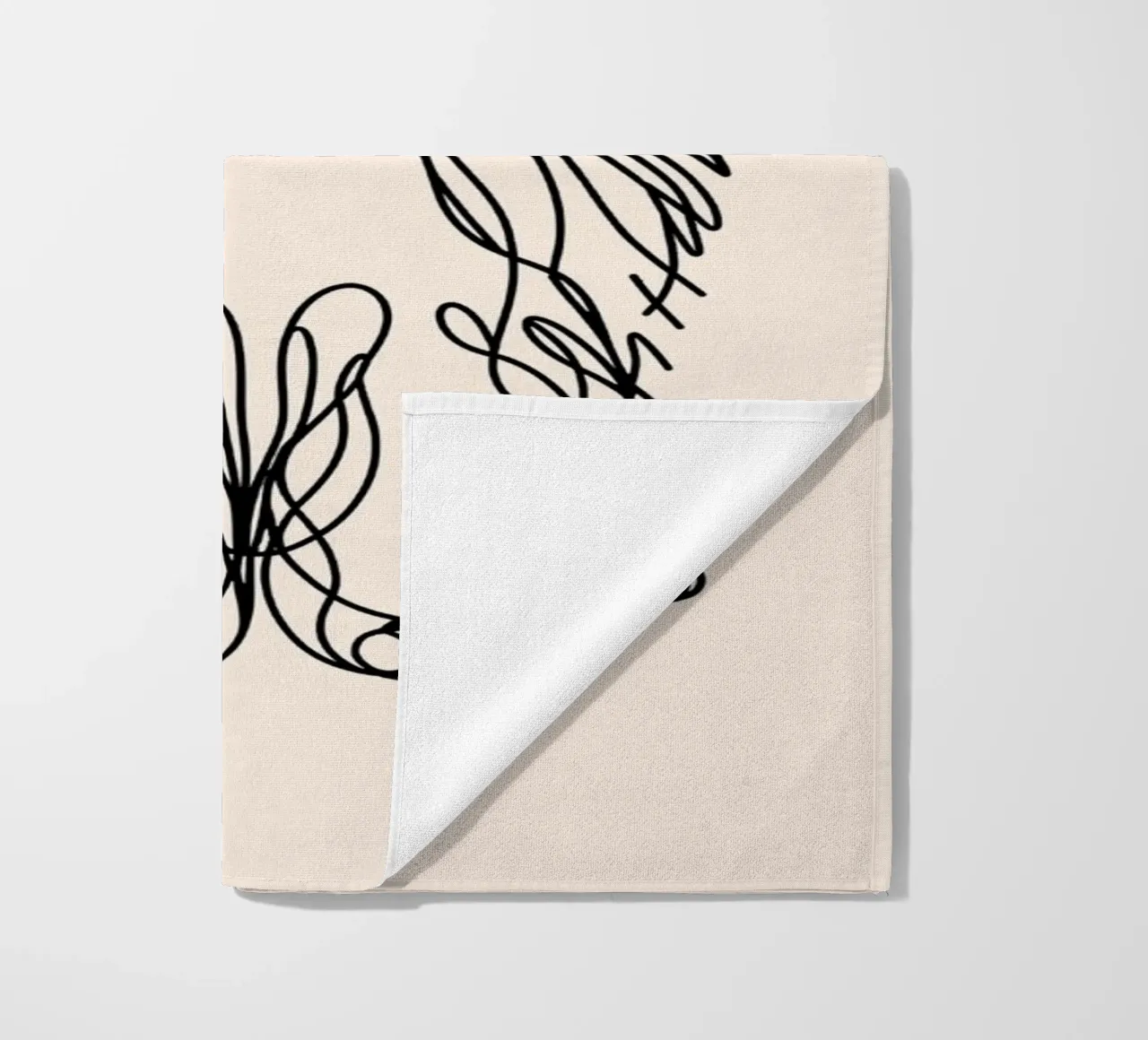 Pomsky Line Art Drawing - Beige beach towel by WijdevenDesign
