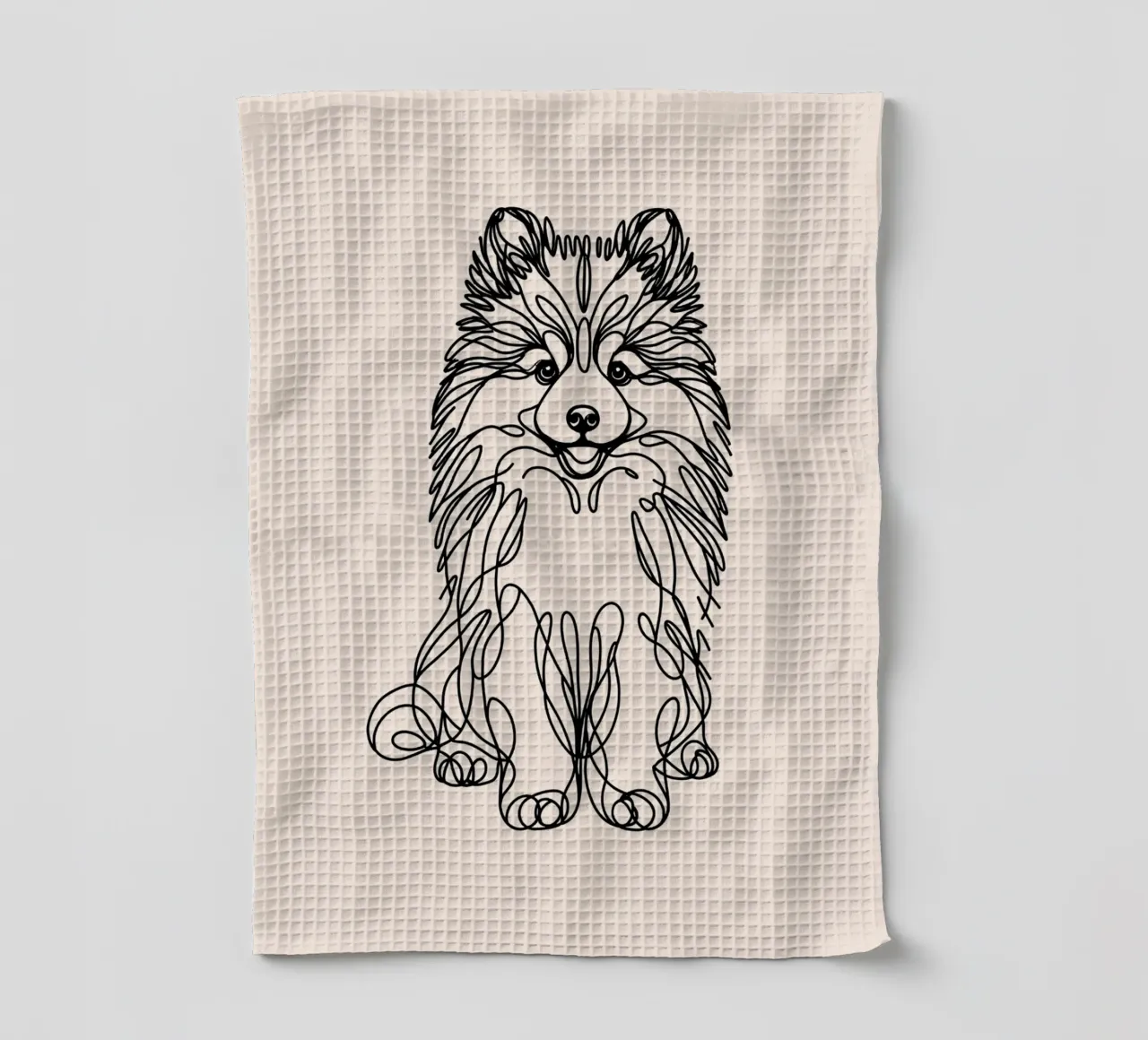 Pomsky Line Art Drawing - Beige torchon de WijdevenDesign