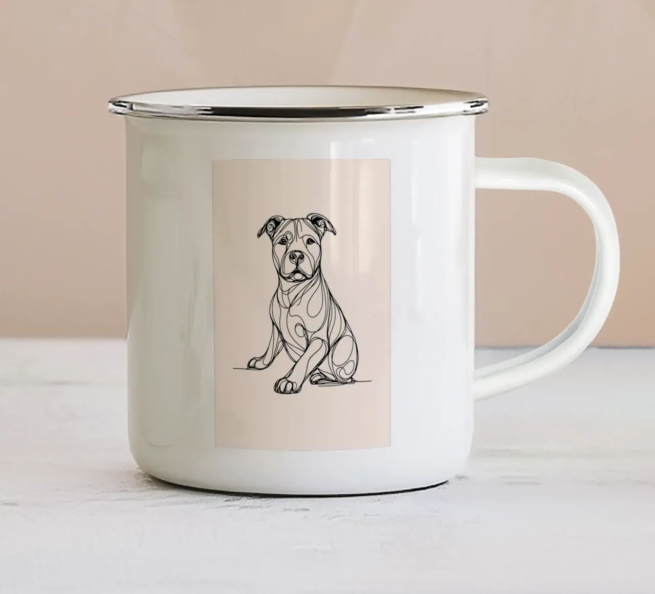 Disegno lineare di Pitbull - Beige tazza in smalto da WijdevenDesign