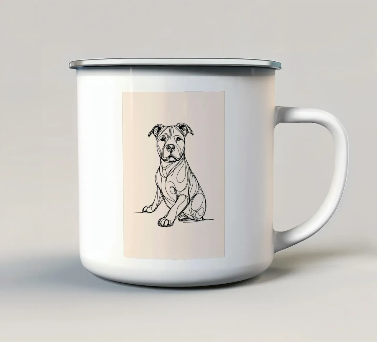 Disegno lineare di Pitbull - Beige tazza in smalto da WijdevenDesign
