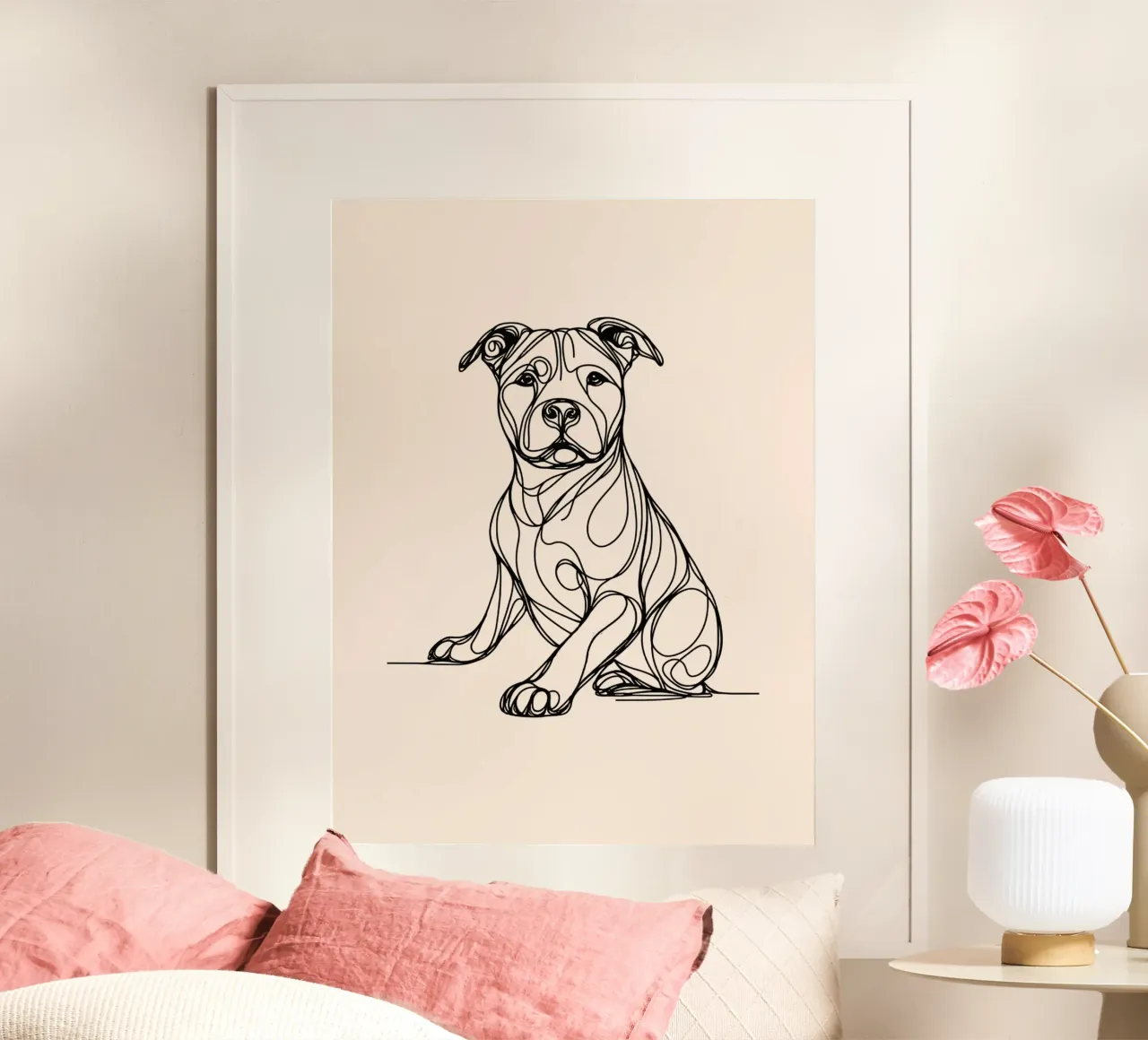 Disegno lineare di Pitbull - Beige poster da WijdevenDesign