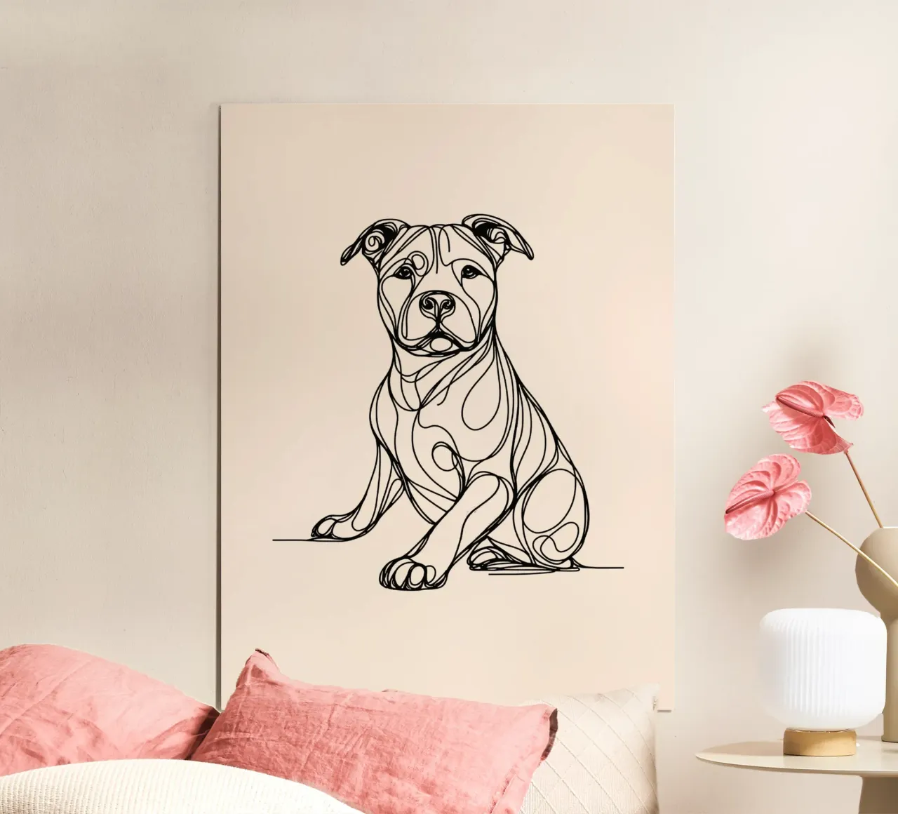 Disegno lineare di Pitbull - Beige poster da WijdevenDesign