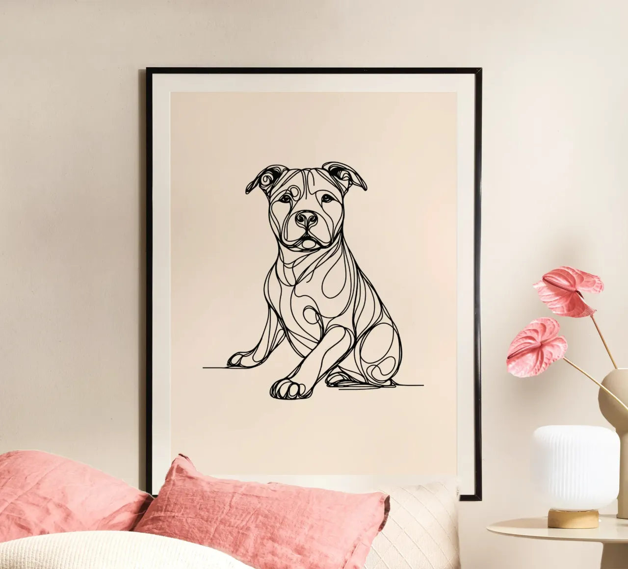 Disegno lineare di Pitbull - Beige poster da WijdevenDesign