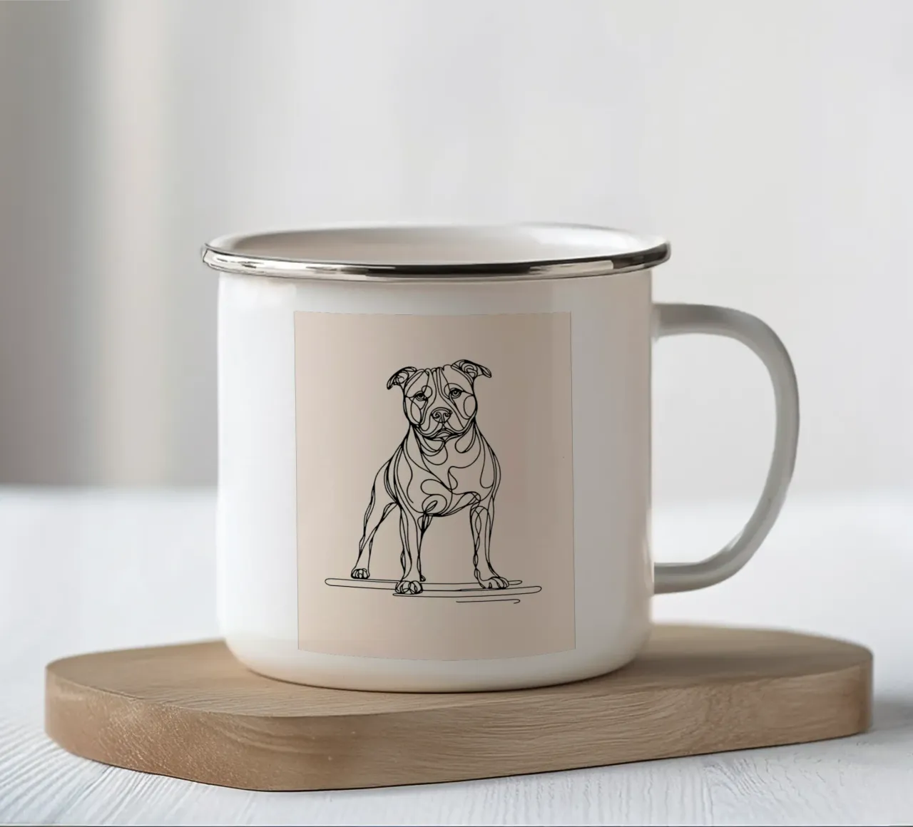 Disegno lineare di Pitbull - Beige tazza in smalto da WijdevenDesign