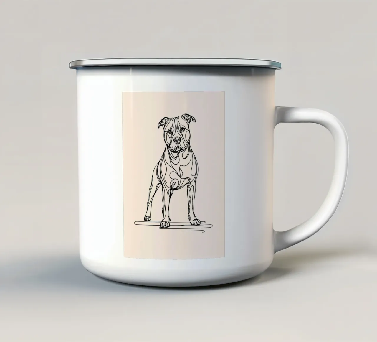 Disegno lineare di Pitbull - Beige tazza in smalto da WijdevenDesign