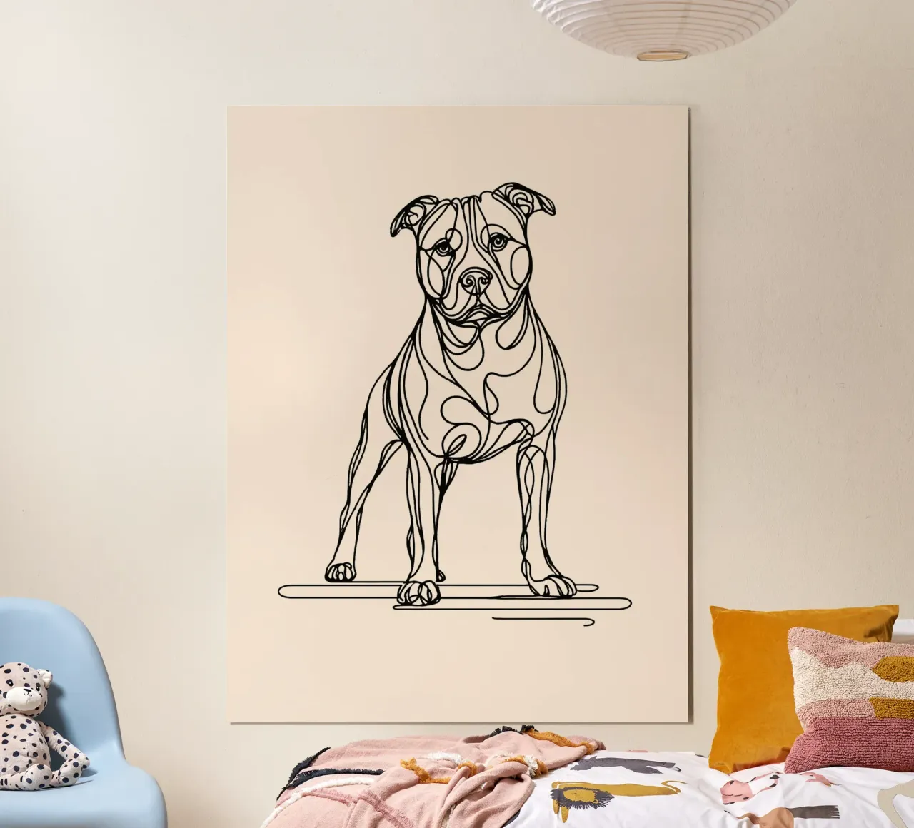 Pitbull Lijntekening - Beige hahnemühle van WijdevenDesign