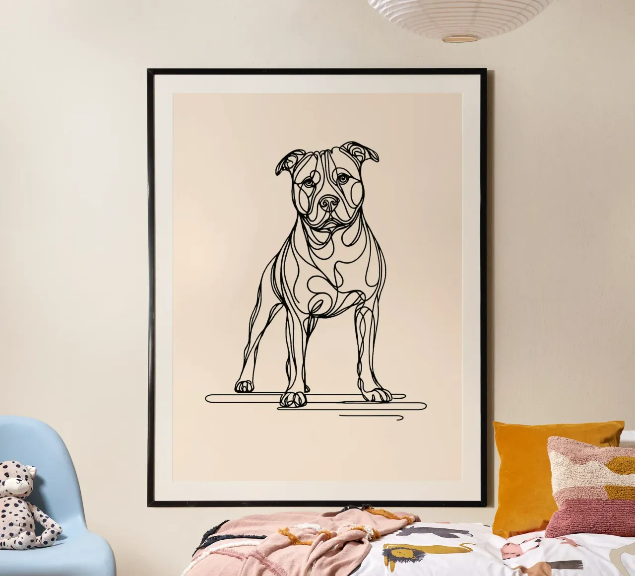 Pitbull Lijntekening - Beige hahnemühle van WijdevenDesign
