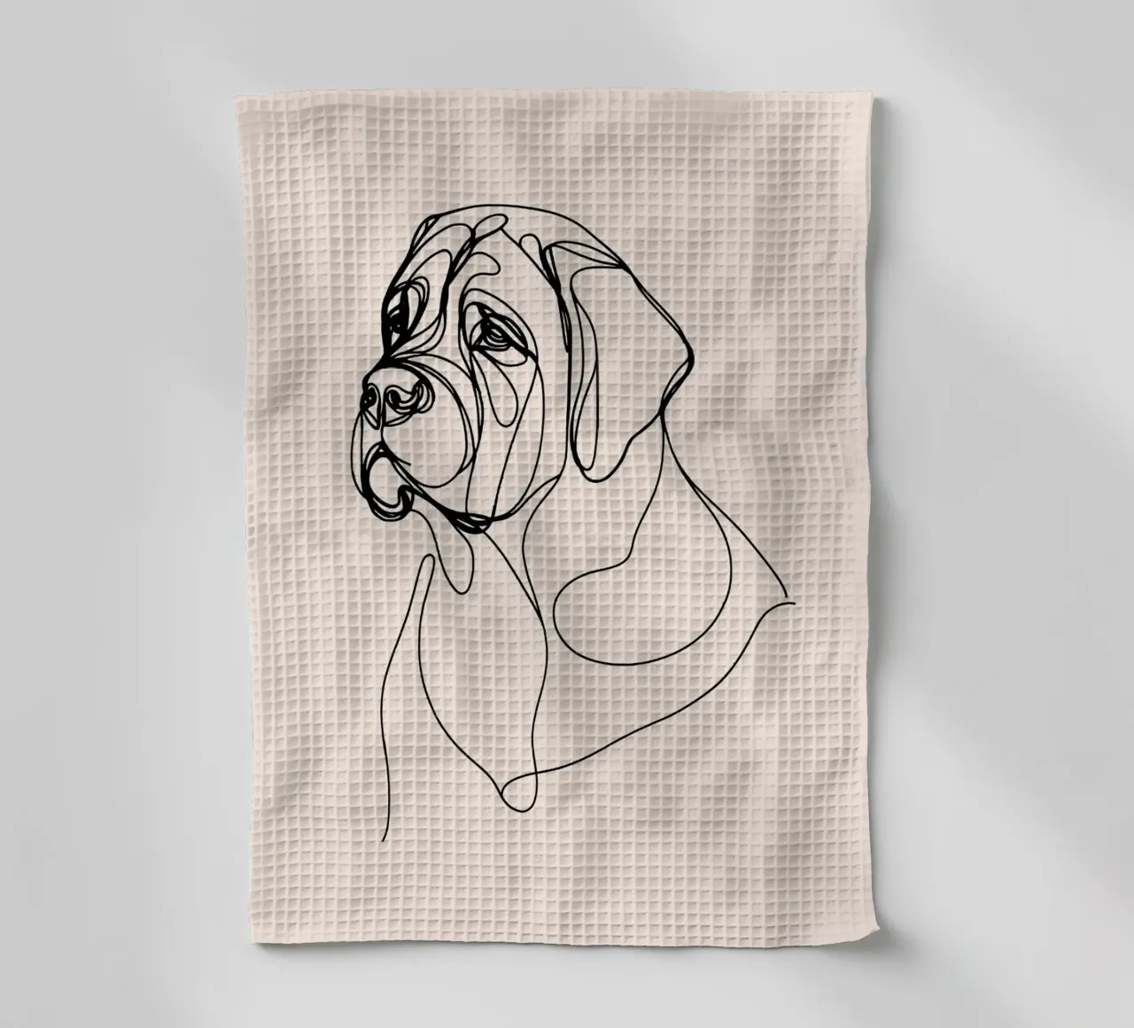 Mastiff Line Art Drawing - Beige torchon de WijdevenDesign