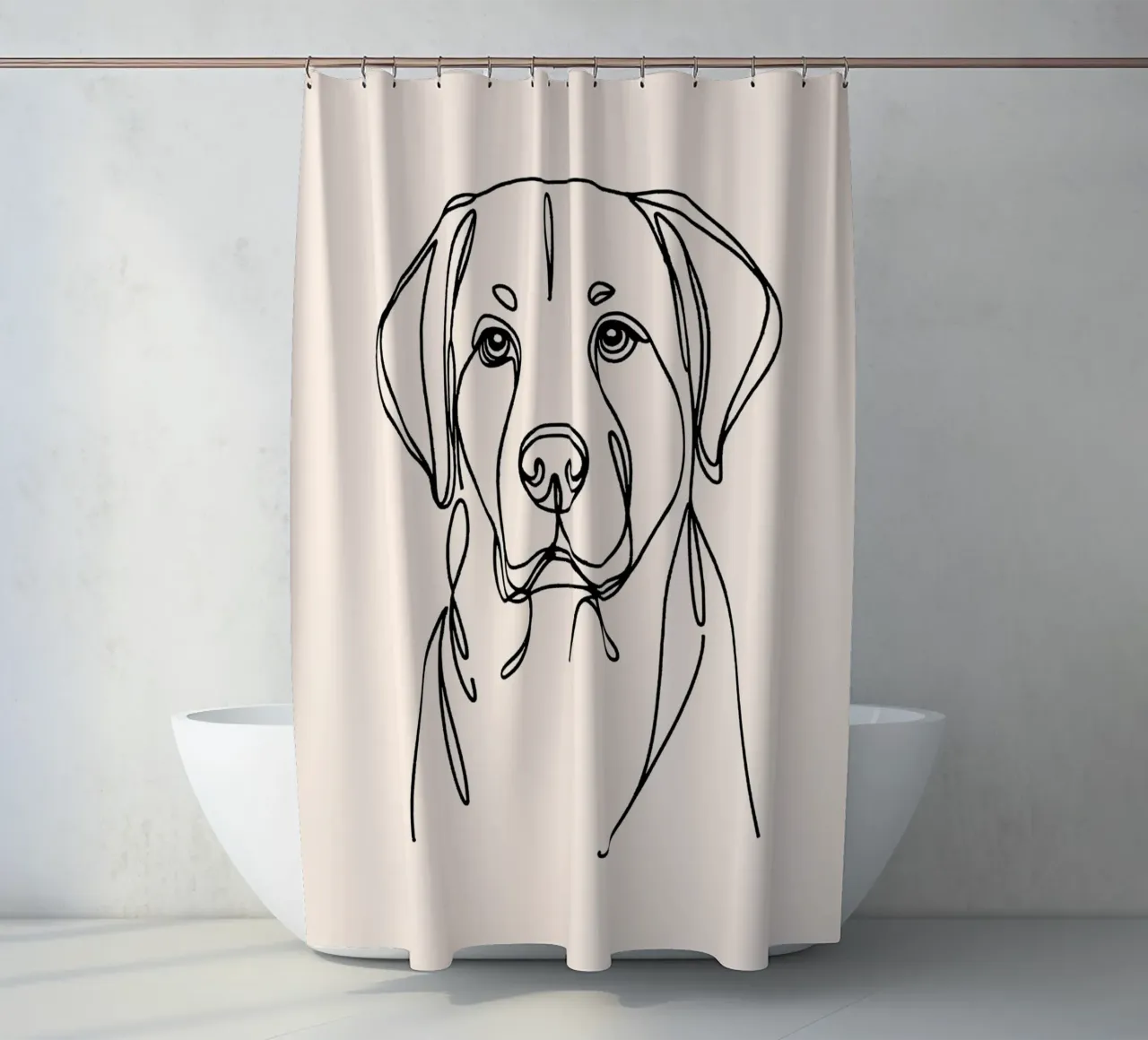Labrador Line Art Drawing – Beige Duschvorhang von WijdevenDesign