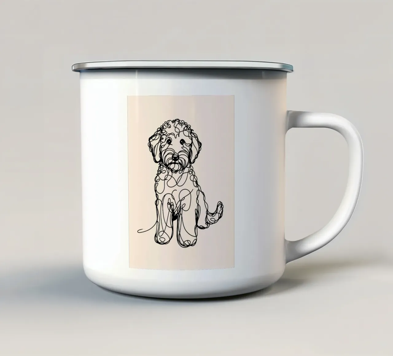 Disegno artistico lineare di Labradoodle - Beige tazza in smalto da WijdevenDesign