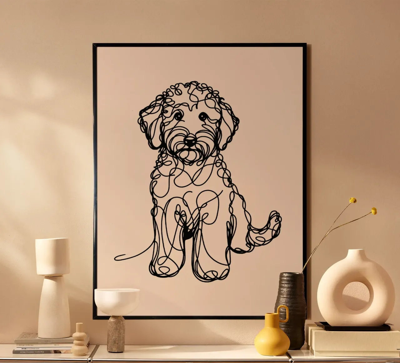 Labradoodle Dibujo Line Art - Beige hahnemühle de WijdevenDesign