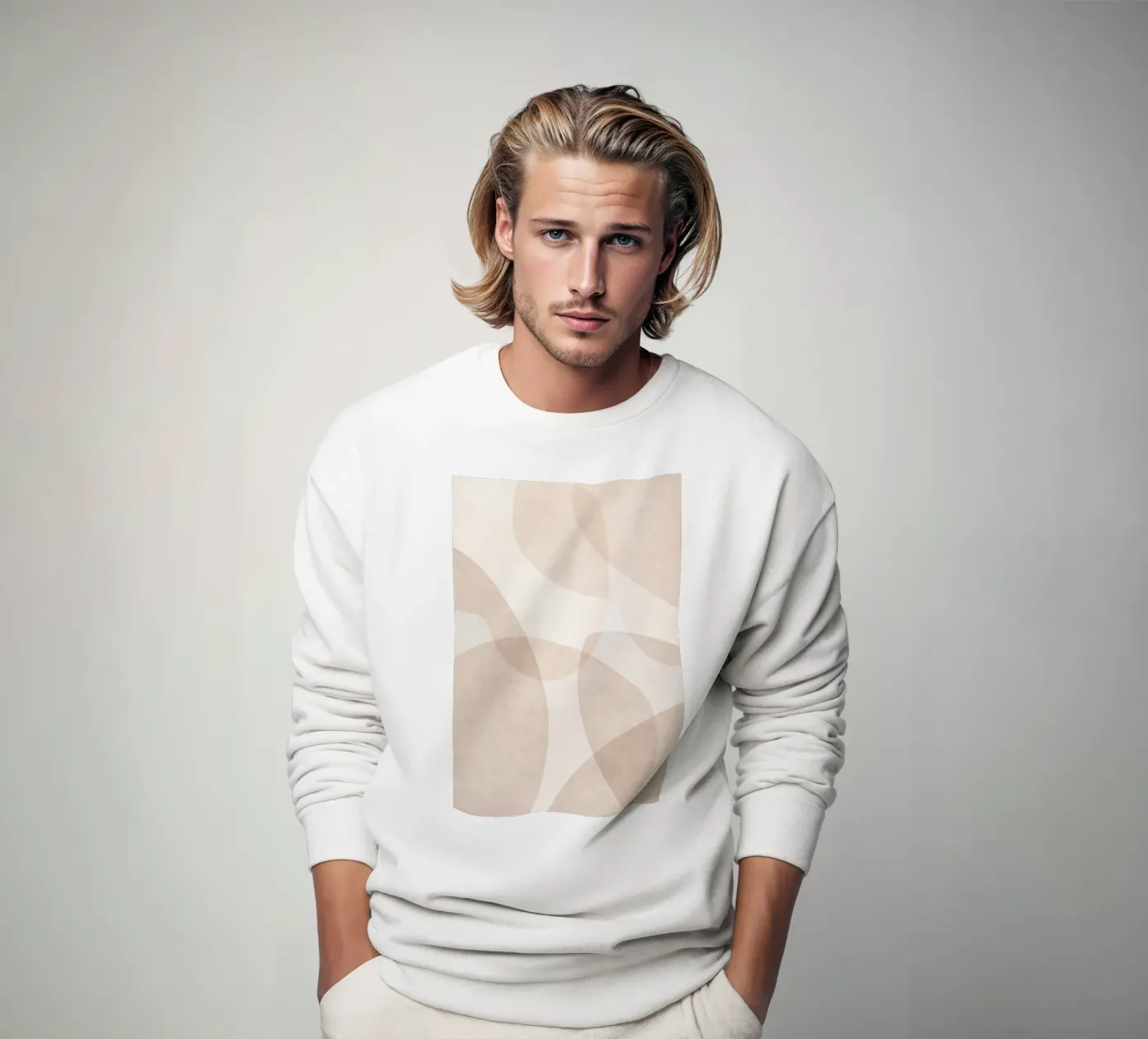 Formes superposées abstraites en beige et marron clair sweat de Melloi Art Print