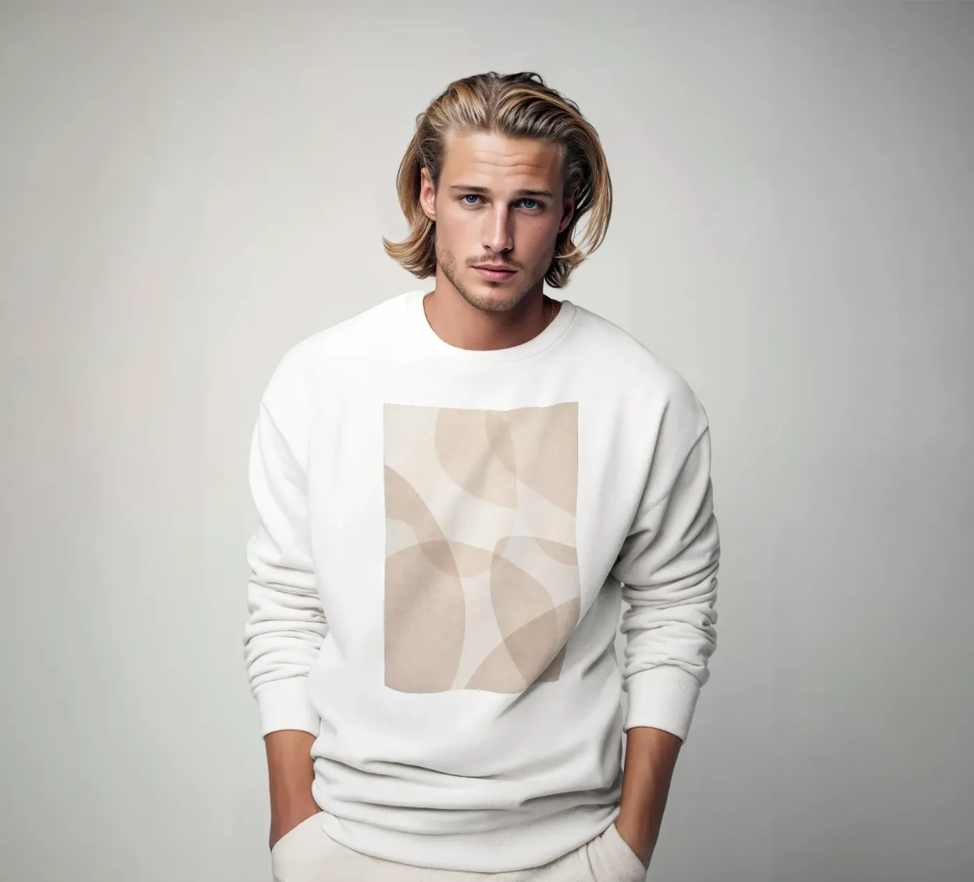 Formes superposées abstraites en beige et marron clair sweat de Melloi Art Print