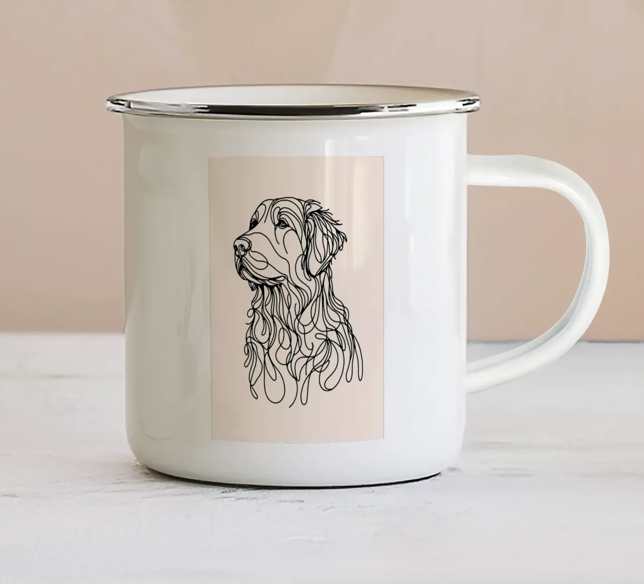 Disegno lineare del Golden Retriever - Beige tazza in smalto da WijdevenDesign