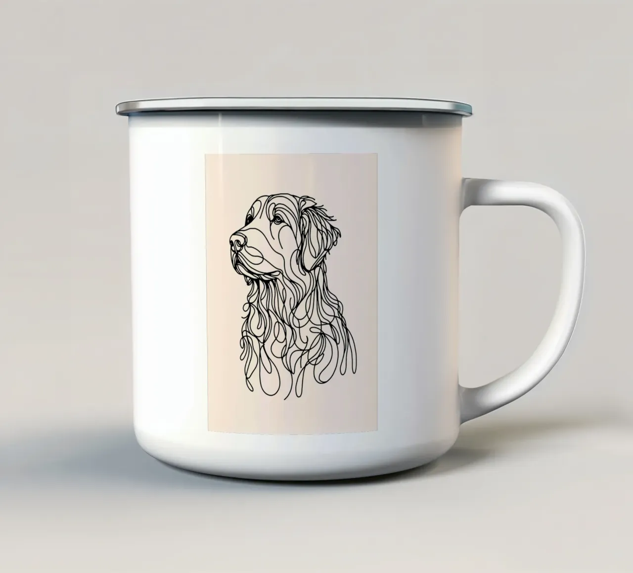 Disegno lineare del Golden Retriever - Beige tazza in smalto da WijdevenDesign