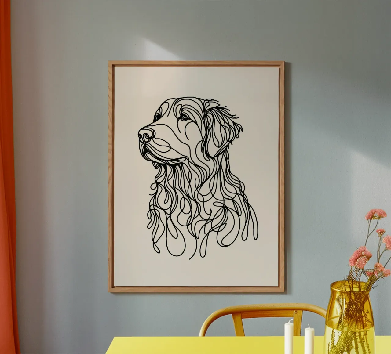 Disegno lineare del Golden Retriever - Beige alluminio dibond da WijdevenDesign