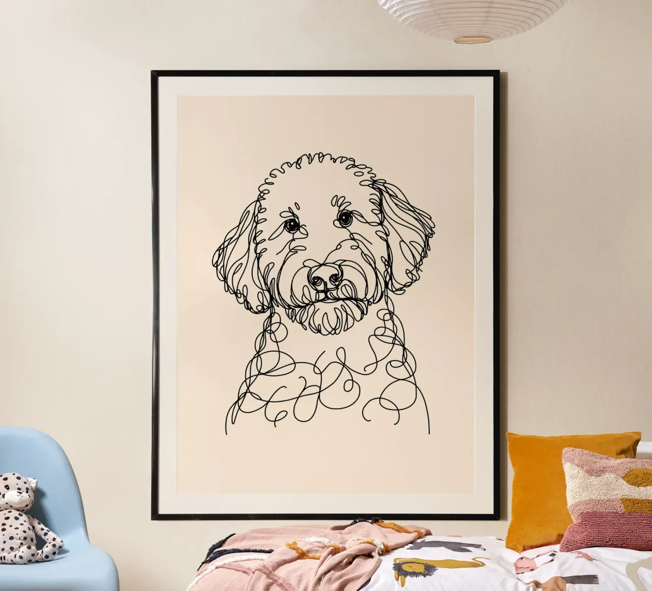 Dibujo Line Art Garabato Dorado - Beige hahnemühle de WijdevenDesign