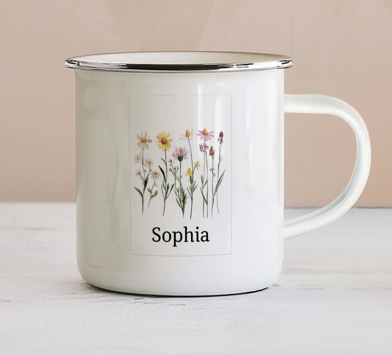 Fiori di campo pastello tazza in smalto da Olga Wildrose