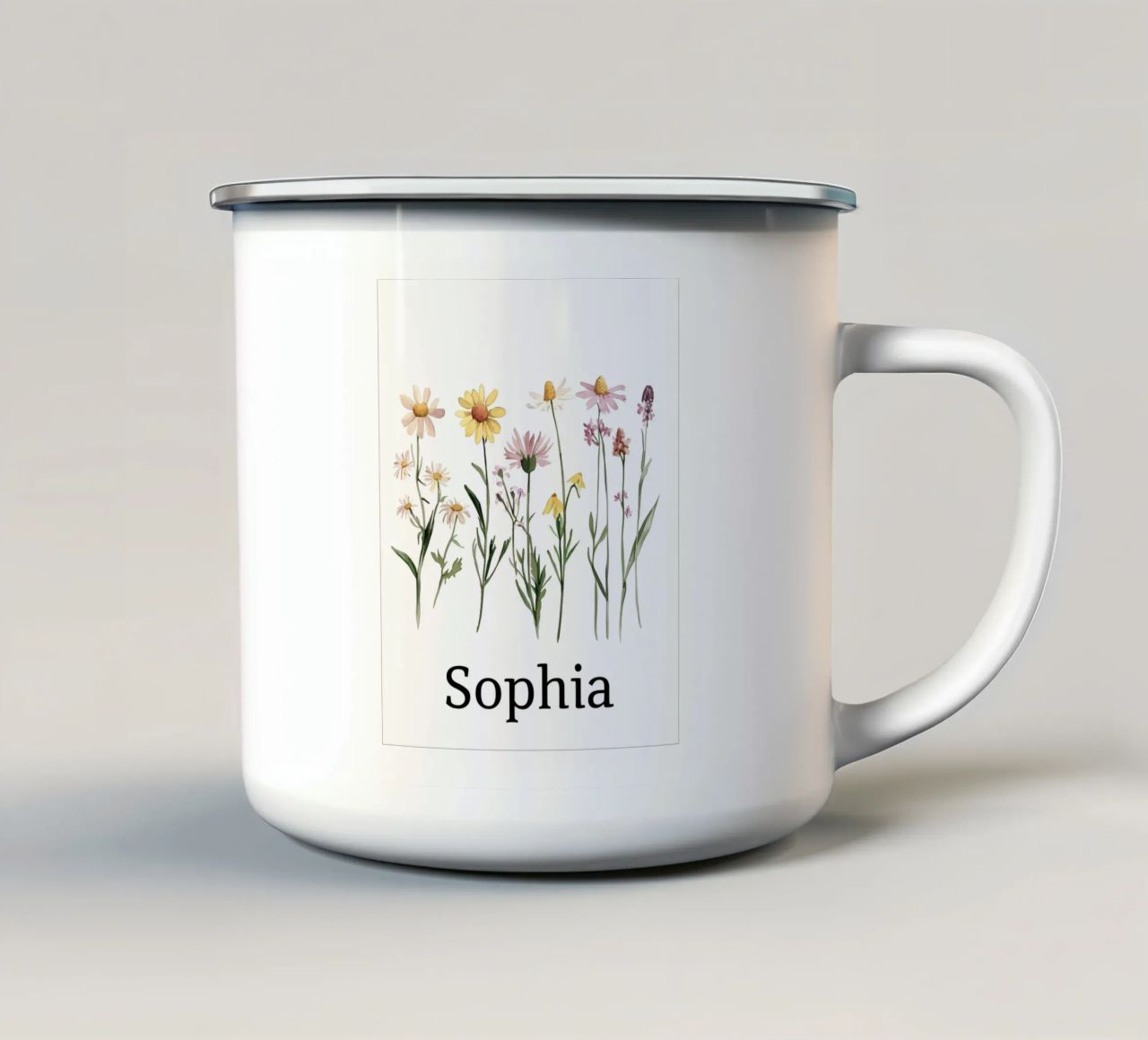 Fiori di campo pastello tazza in smalto da Olga Wildrose