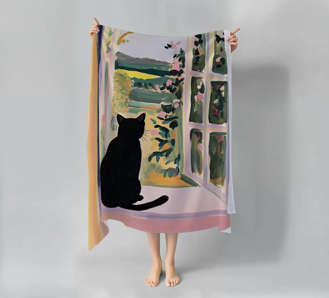 Cat at the window, Matisse inspired beach towel by Euphoria Theresa