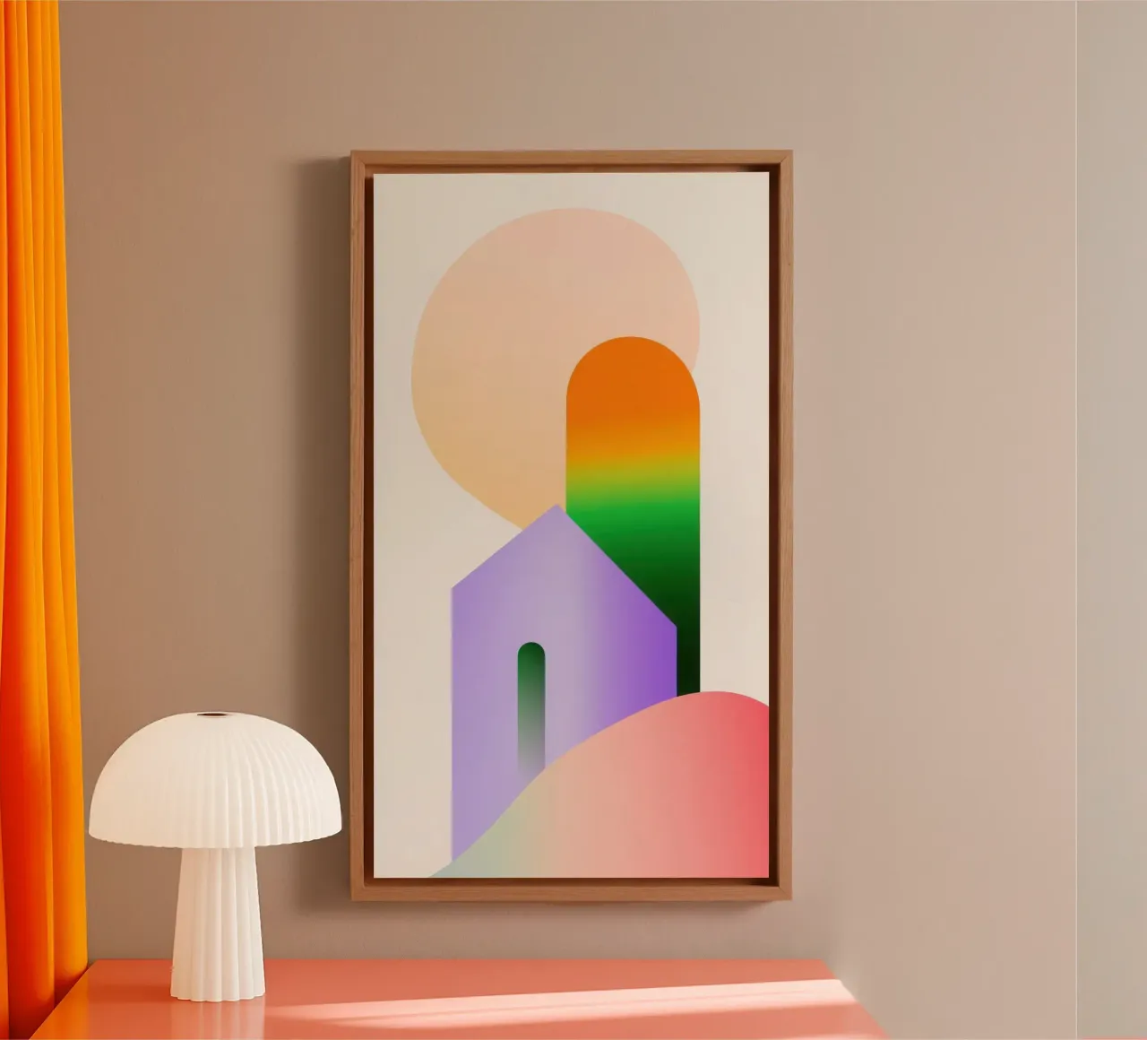 Paesaggio geometrico colorato tela con Cornice a cassetta da Geometric