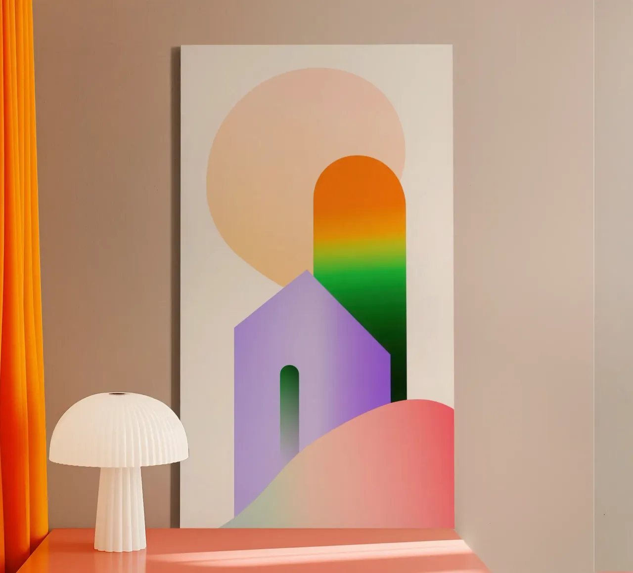 Paesaggio geometrico colorato tela con Cornice a cassetta da Geometric