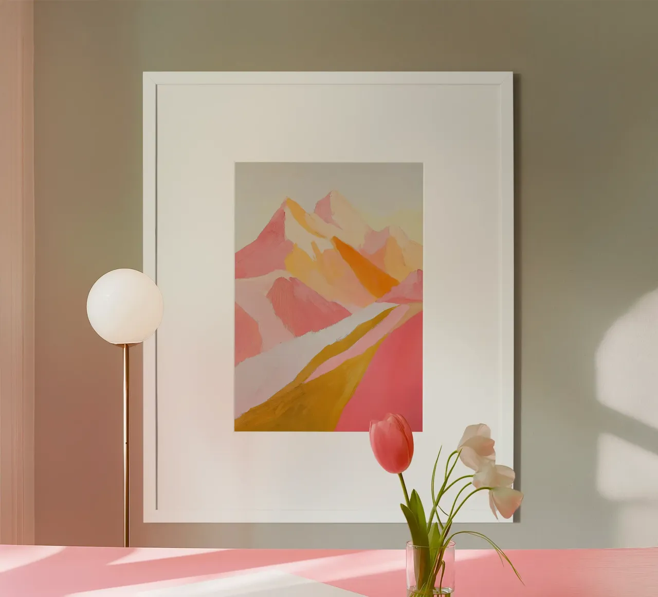 Mountains minimalist pastel nature pink poster by Euphoria Theresa