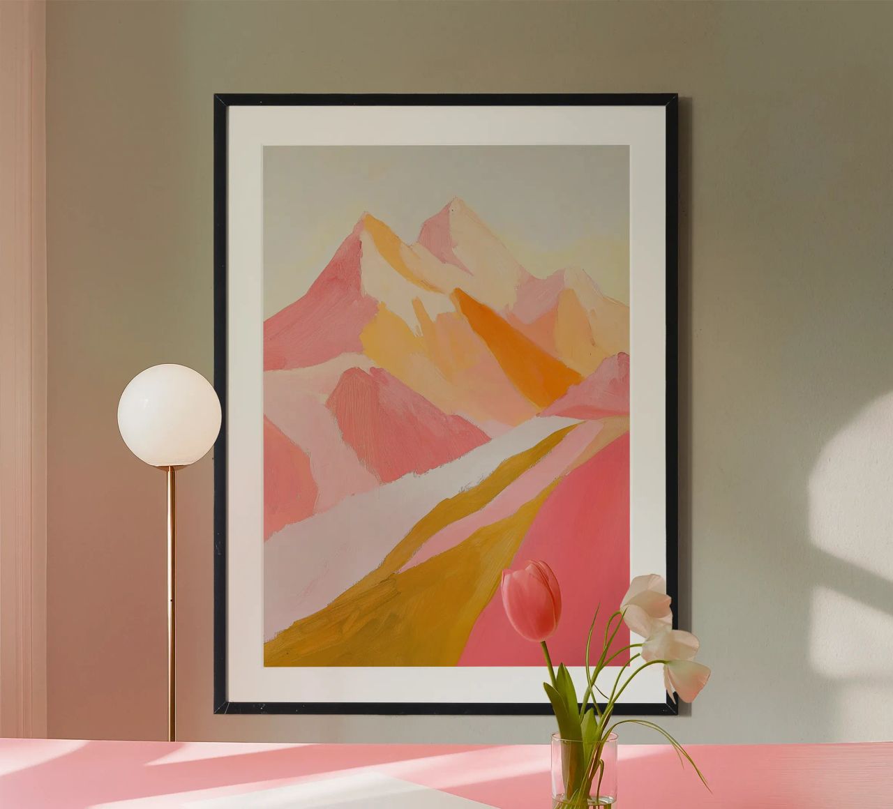 Mountains minimalist pastel nature pink poster by Euphoria Theresa