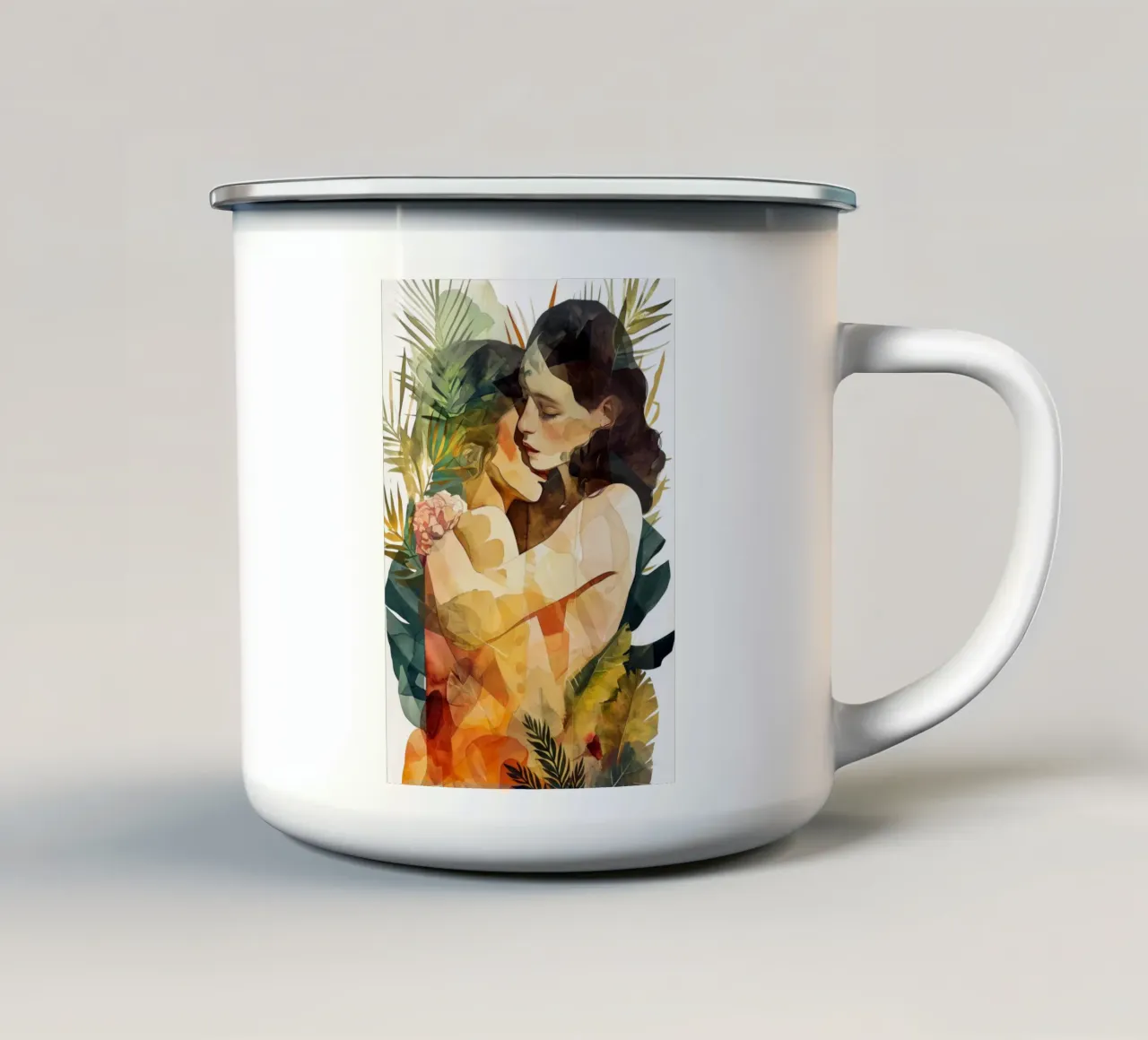 L'amore è nell'aria pittura digitale ad acquerello tazza in smalto da Justyna Jaszke JBJart