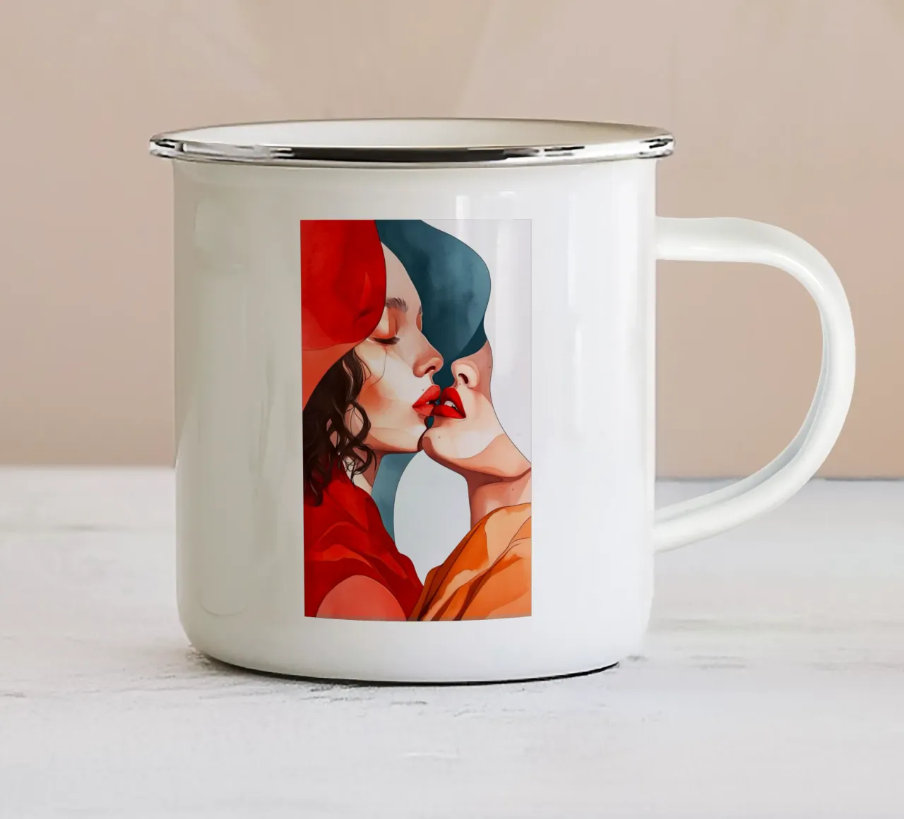 L'amore è nell'aria pittura digitale ad acquerello tazza in smalto da Justyna Jaszke JBJart